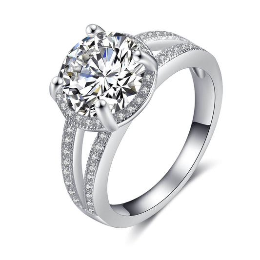 925 Sterling Silver Cubic Zirconia Flower Halo Ring - onlyone