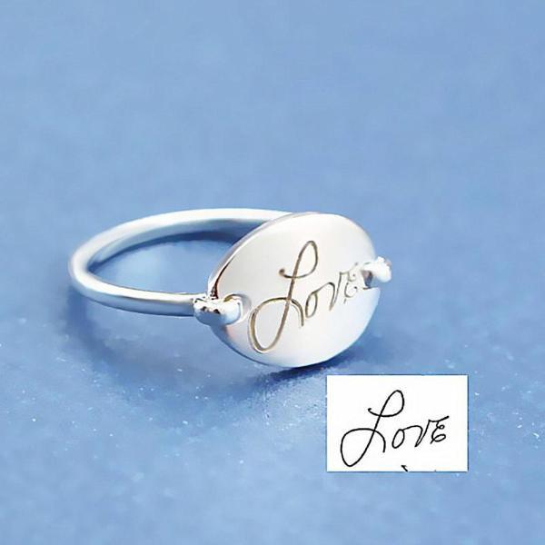 925 Sterling Silver Personalized Signature Engraved Oval Ring - onlyone