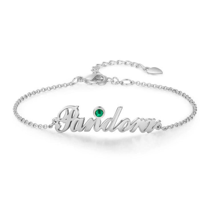 925 Sterling Silver Custom Name Anklet with Birthstone