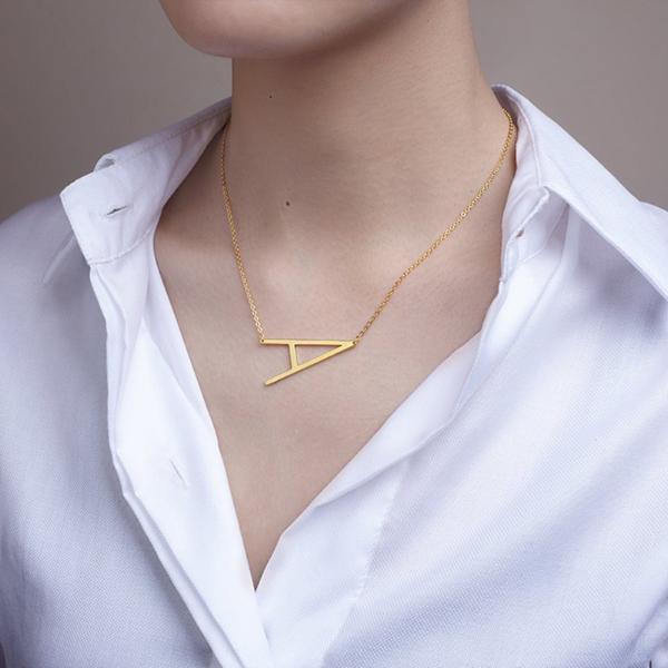 925 Sterling Silver Large Sideways Initial Necklace - onlyone