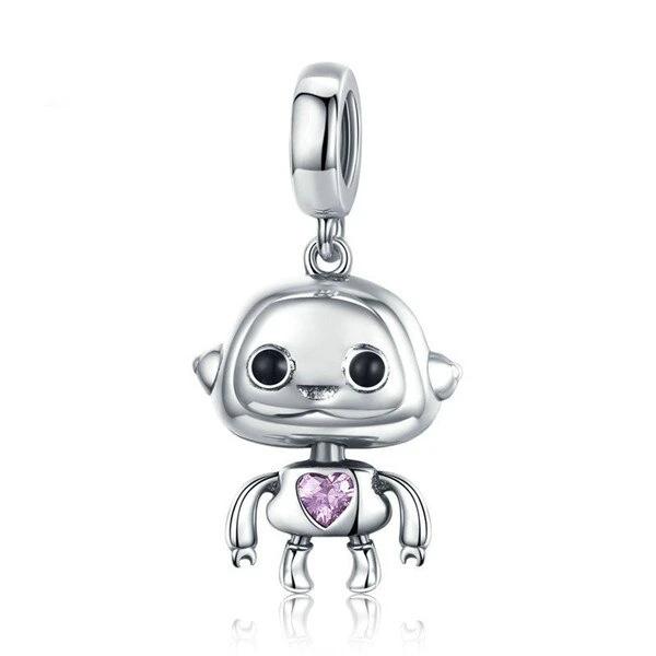 925 Sterling Silver Charms Bracelets Necklace Robot Pendant Jewelry Gift - onlyone