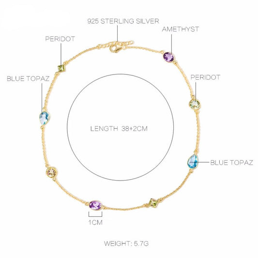 925 sterling silver shining topaz amethyst gemstone necklace handmade women's jewelry gift - onlyone