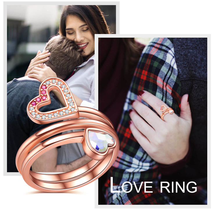 925 Sterling Silver Wrap Around Two Heart Opal Ring - onlyone