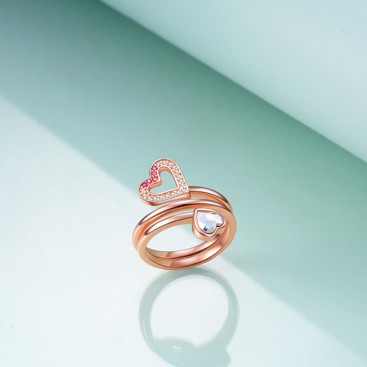 925 Sterling Silver Wrap Around Two Heart Opal Ring - onlyone