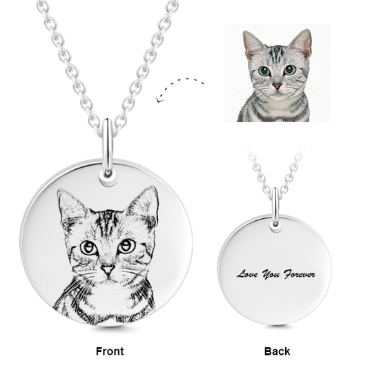 14K Gold Personalized Pet Portrait Engraved Adjustable Photo Necklace - onlyone