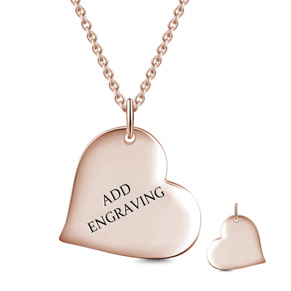 14K Gold Personalized Heart Engravable Hang Tag Necklace Adjustable 16" - 20" - onlyone