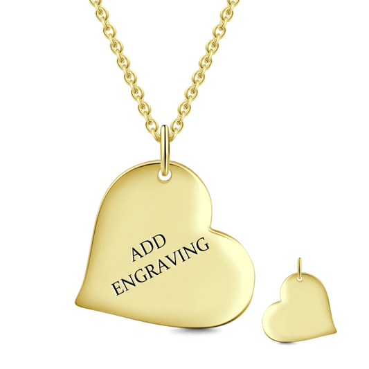 14K Gold Personalized Heart Engravable Hang Tag Necklace Adjustable 16" - 20" - onlyone