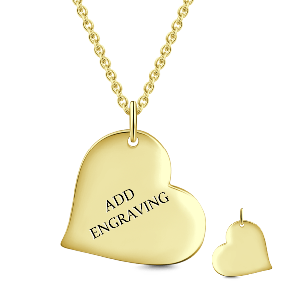 14K Gold Personalized Heart Engravable Hang Tag Necklace Adjustable 16" - 20" - onlyone