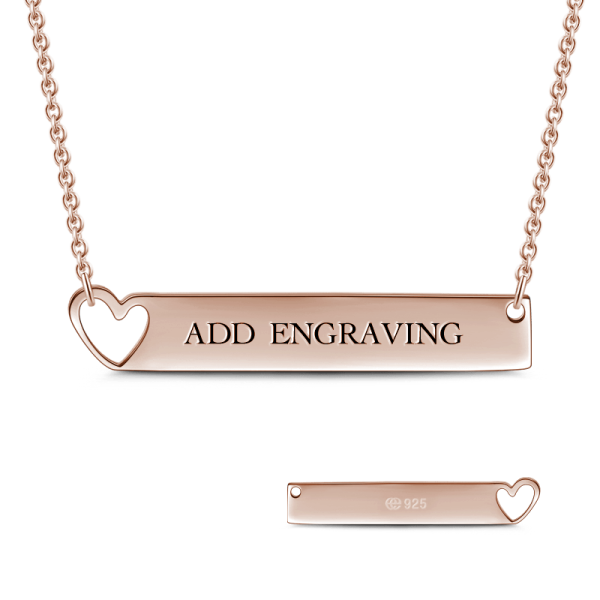 14K Gold Personalized Heart Engravable Bar Necklace Adjustable 16" - 20" White Gold/Yellow Gold/Rose Gold - onlyone
