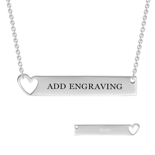 14K Gold Personalized Heart Engravable Bar Necklace Adjustable 16" - 20" White Gold/Yellow Gold/Rose Gold - onlyone