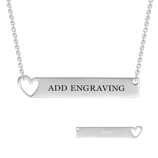 14K Gold Personalized Heart Engravable Bar Necklace Adjustable 16" - 20" White Gold/Yellow Gold/Rose Gold - onlyone