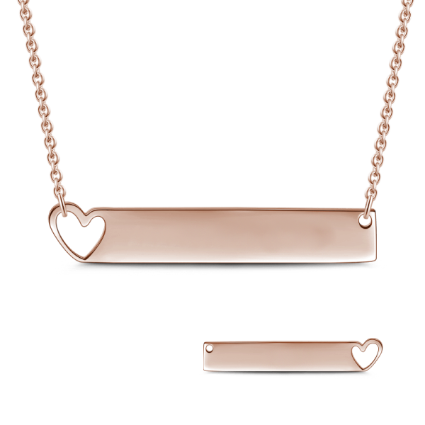 14K Gold Personalized Heart Engravable Bar Necklace Adjustable 16" - 20" White Gold/Yellow Gold/Rose Gold - onlyone
