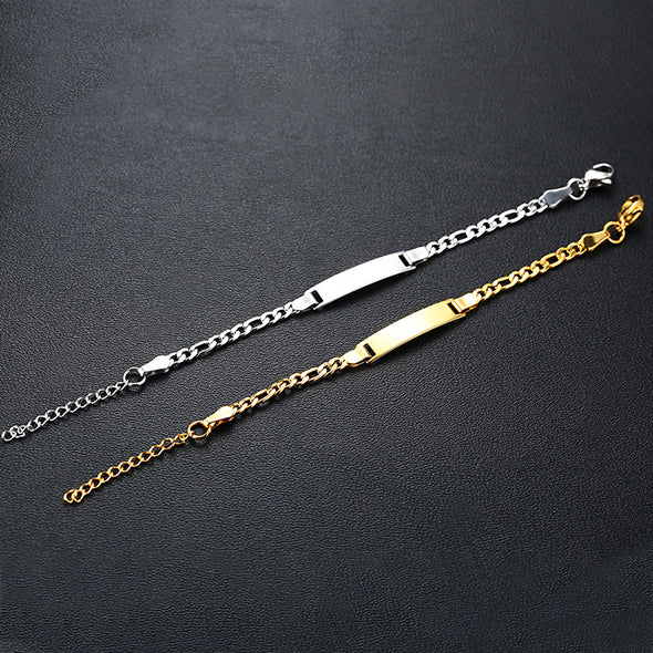 925 Sterling Silver Personalize Baby Name Bracelet Figaro Chain Smooth Bangle Link - onlyone