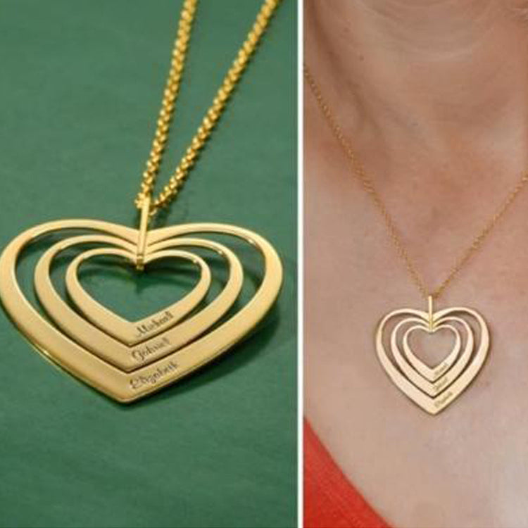 925 Sterling Silver Three Heart Engraved Name Necklace Gift Nameplate Necklace - onlyone