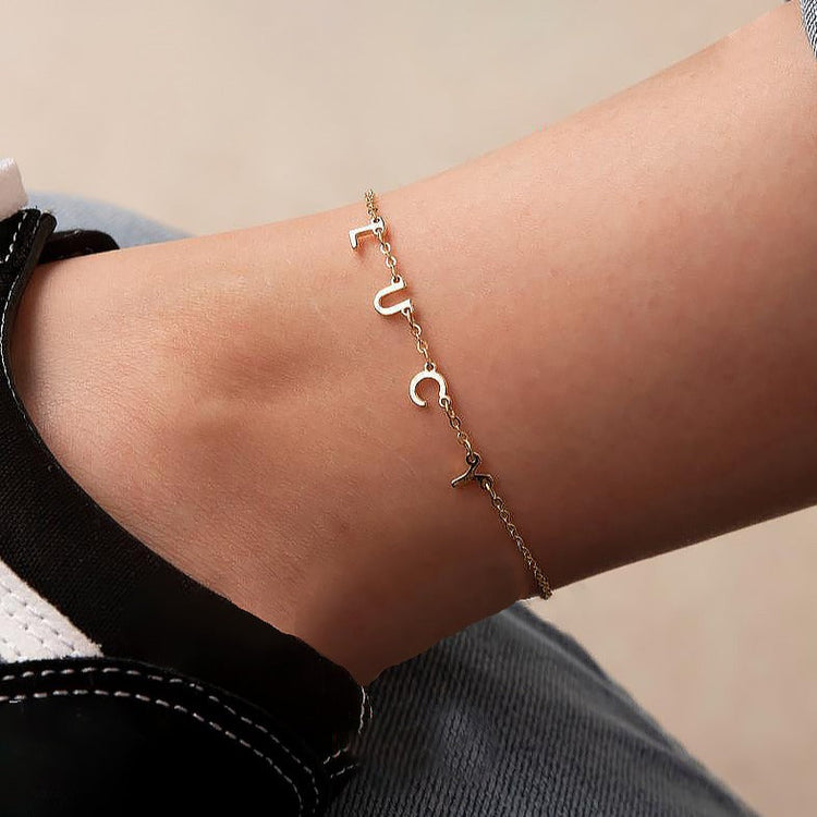 925 Sterling Silver Personalized Initial Name Anklet With Birthstone