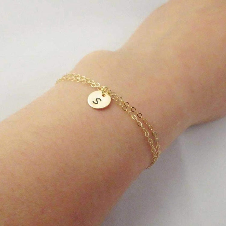 925 Sterling Silver Personalized Name Disc Double Layers Anklet Bracelet