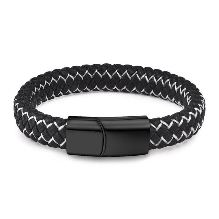 Punk Black Blue Braided Mens Leather Bracelet Stainless Steel Magnetic Clasp Bracelet, Father's Day Bracelet - onlyone