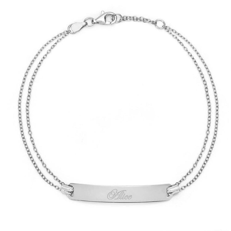 925 Sterling Silber Personal isierte Doppel kette Bar Gravierte Armband