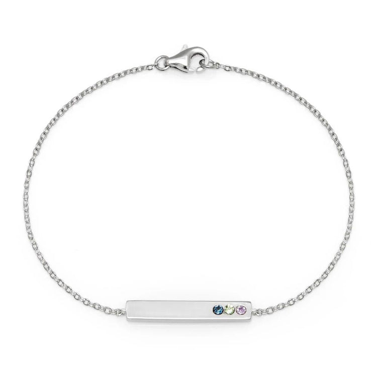 925 Sterling Silver Custom Bar Name Bracelet With Birthstone, Birthday Gift For Her