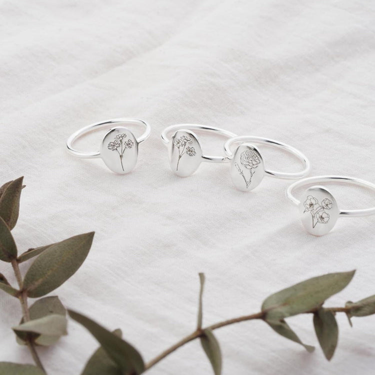 925 Sterling Silver Personalized Birth Flower Ring