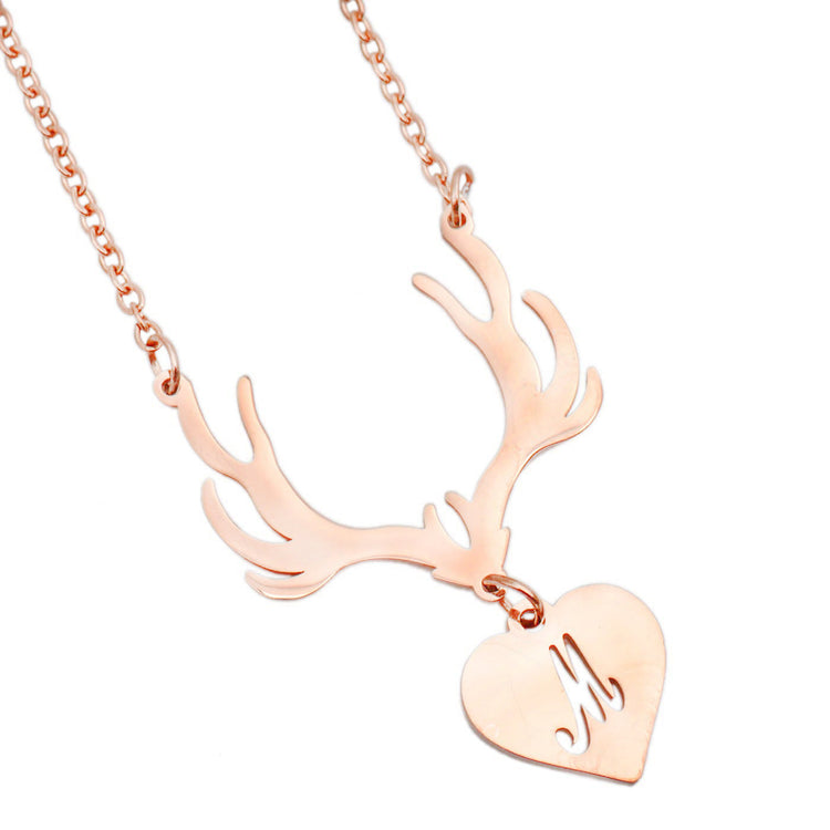 925 Sterling Silver Deer Antler Initial Monogram Name Necklace
