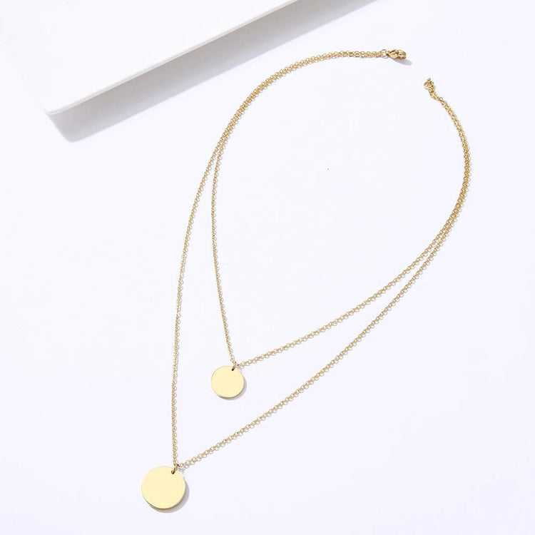 925 Sterling Silver Double Layer Coin Necklace, Minimalist Disc Necklace