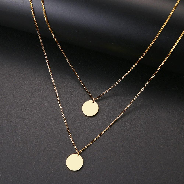 925 Sterling Silver Double Layer Coin Necklace, Minimalist Disc Necklace