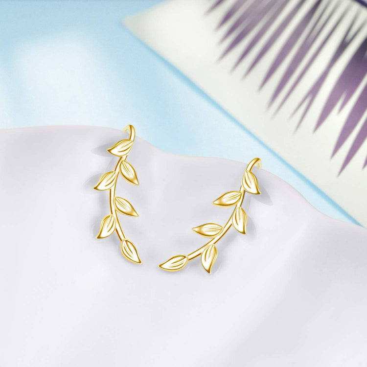 925 Sterling Silver Willow Leaf Ear Climber Crawler Cuff Earrings