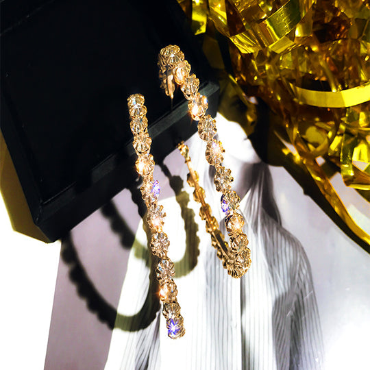 925 Sterling Silver Large Plated Crystal Hoop Earrings