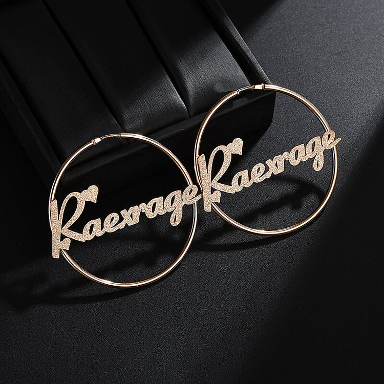 925 Sterling Silver Custom Hoop Diamond Heart Name Earrings