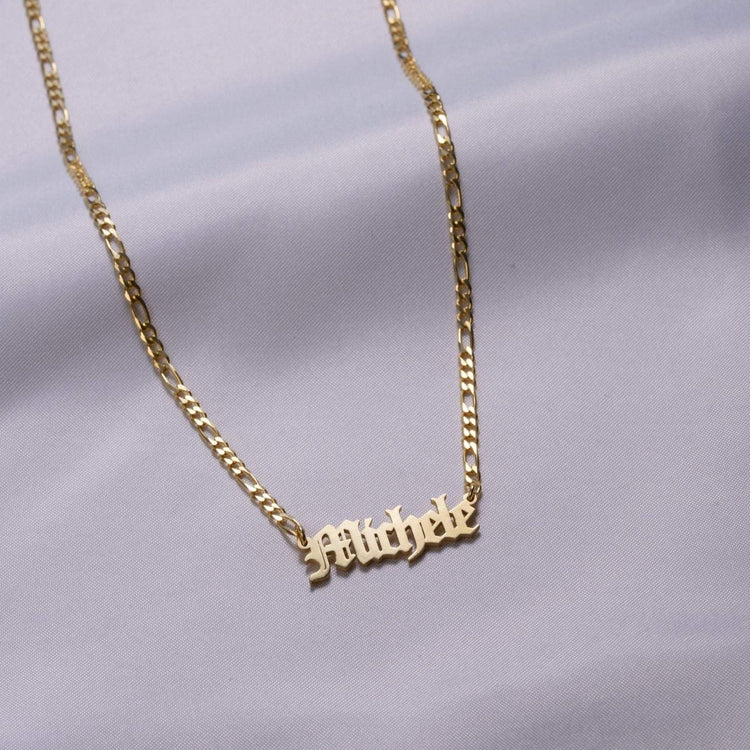 925 Sterling Silver Name Necklace In Figaro Chain