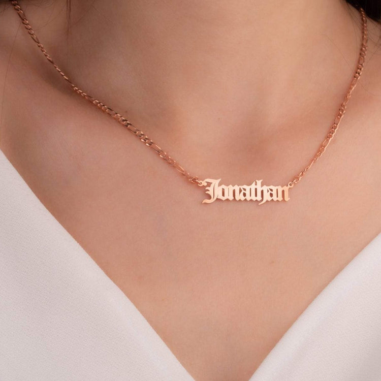 925 Sterling Silver Name Necklace In Figaro Chain