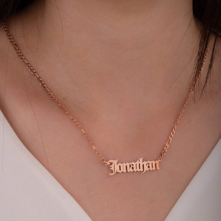 925 Sterling Silver Name Necklace In Figaro Chain