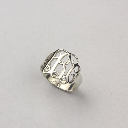 925 Sterling Silver Personalized Script Style Thick Monogram Ring