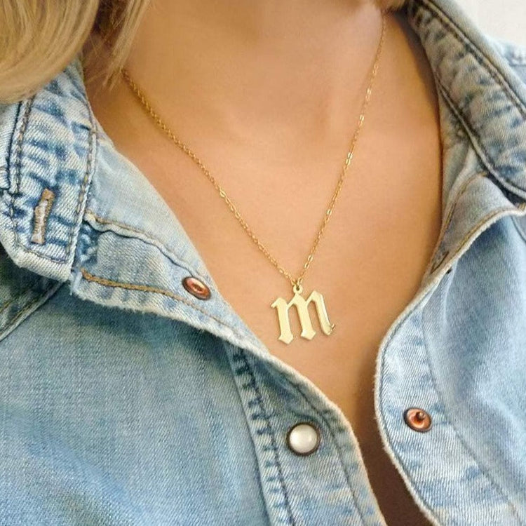 925 Sterling Silver Old English Initial Necklace