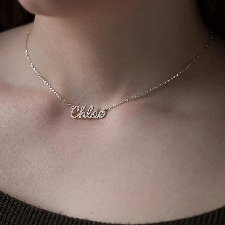 925 Sterling Silver Custom Cursive Chloe Name Necklace Nameplate Necklace