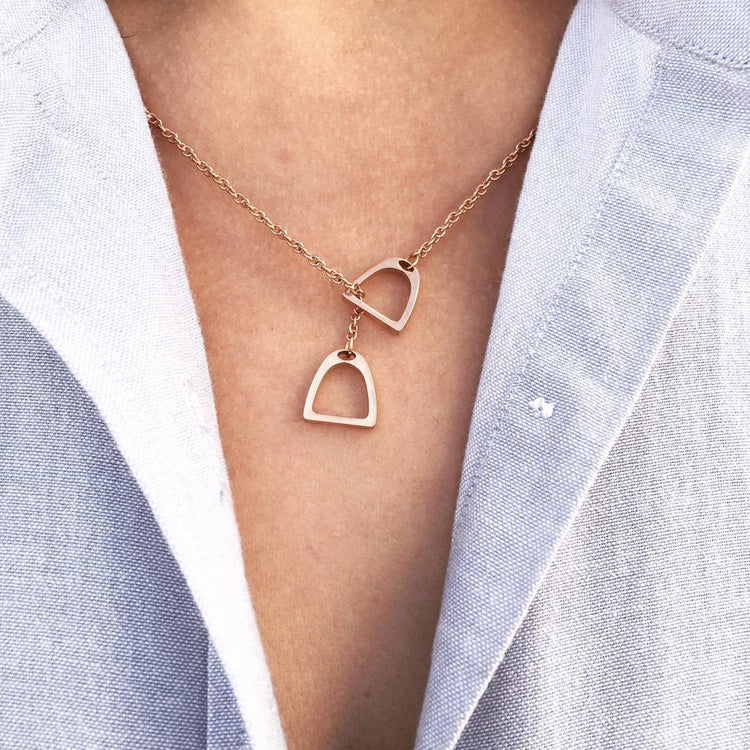 925 Sterling Silber Doppel pferd Steigbügel Halskette