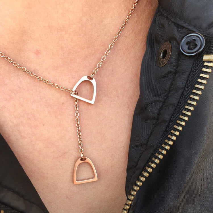 925 Sterling Silber Doppel pferd Steigbügel Halskette