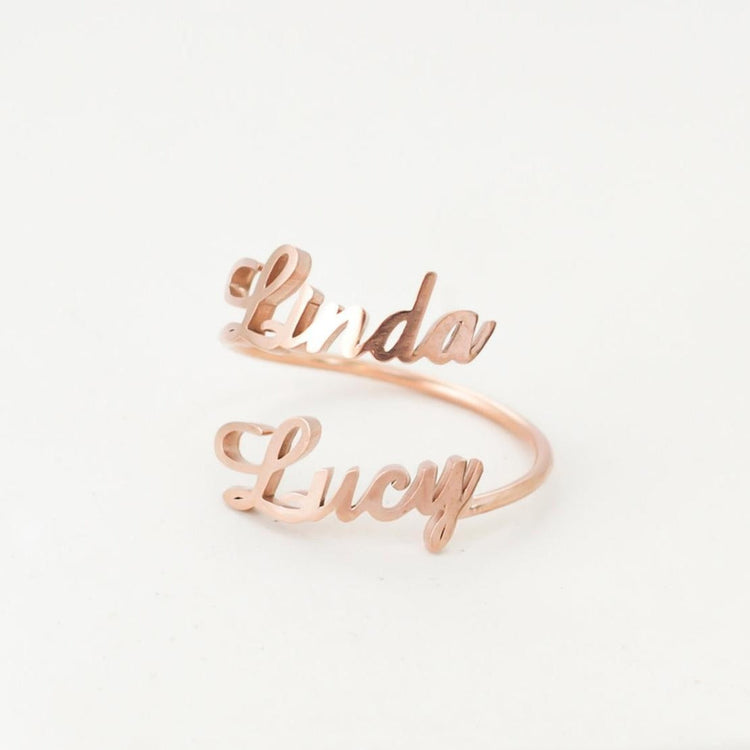 925 Sterling Silver Personalized Dainty Double Name Ring