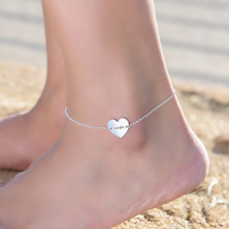 925 Sterling Silver Personalized Heart Name Anklet Bracelets