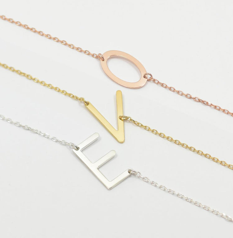 925 Sterling Silver Sideway Initial Necklace