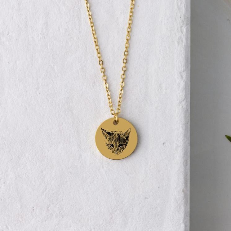 925 Sterling Silber personal isiertes Haustier Runde Foto gravierte Halskette Geschenk für Katzen liebhaber