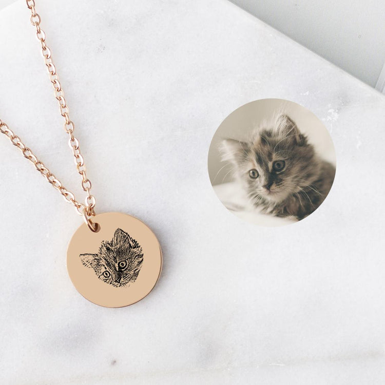 925 Sterling Silber personal isiertes Haustier Runde Foto gravierte Halskette Geschenk für Katzen liebhaber