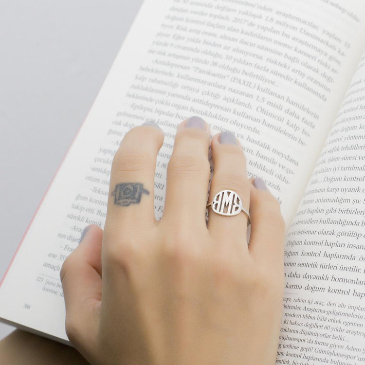 925 Sterling Silver Custom Monogram Ring