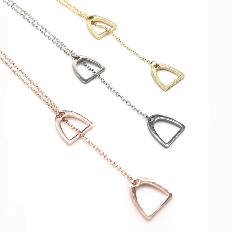 925 Sterling Silber Doppel pferd Steigbügel Halskette