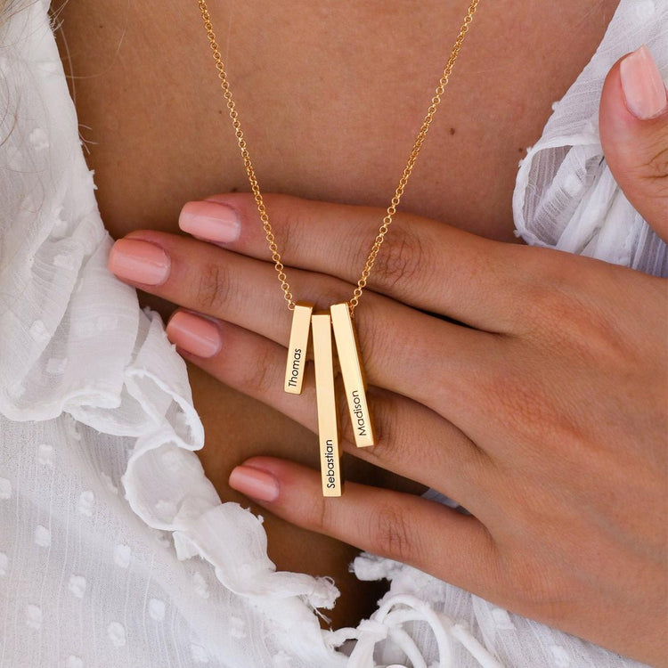 925 Sterling Silver Triple 3D Engraved Vertical Bar Necklace