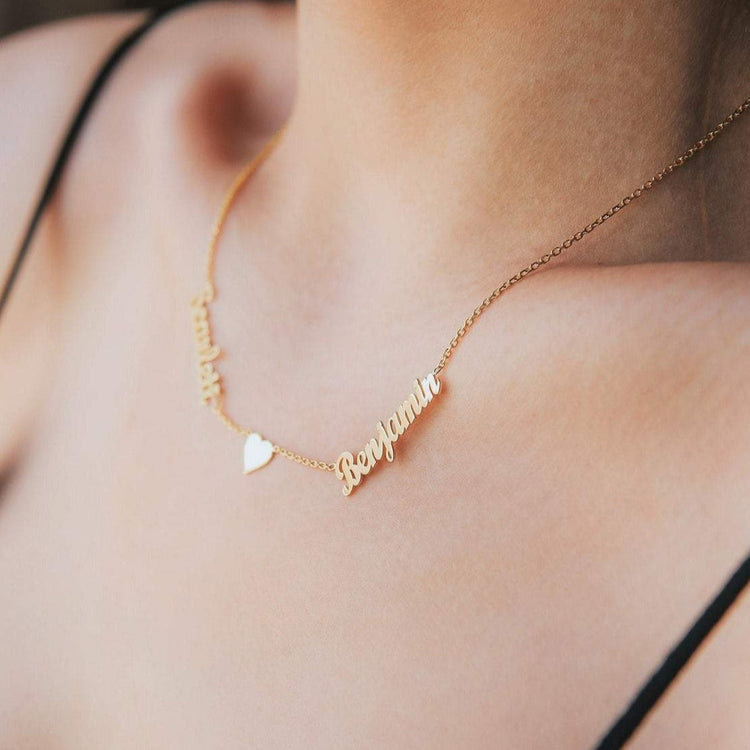 925 Sterling Silver Double Names With Heart Necklace