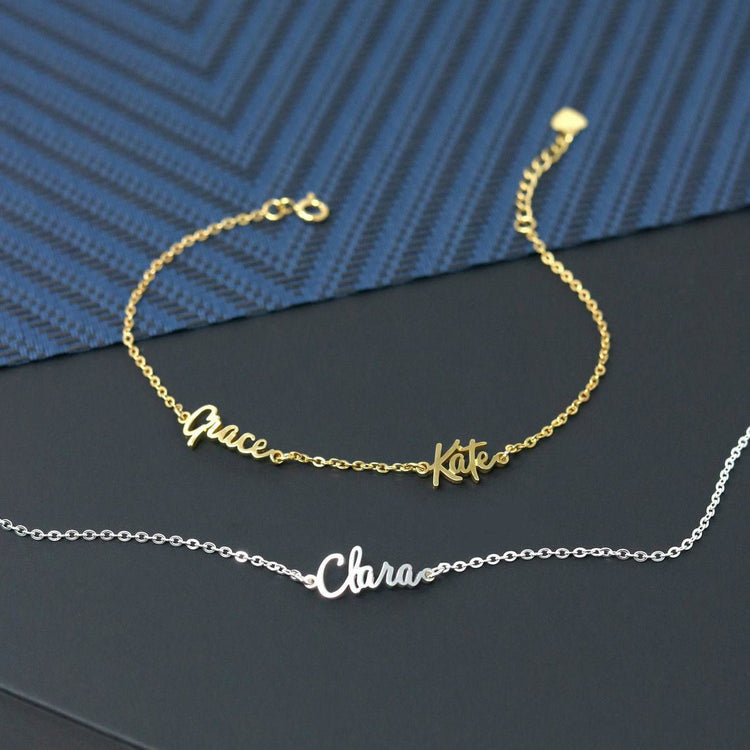 925 Sterling Silver Personalized Double Name Bracelet Anklet