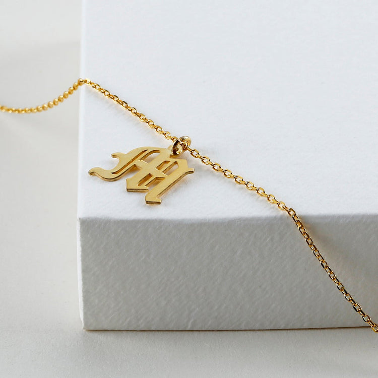 925 Sterling Silver Old English Initial Necklace