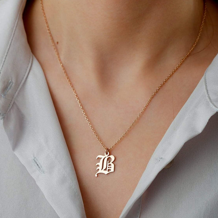 925 Sterling Silver Old English Initial Necklace